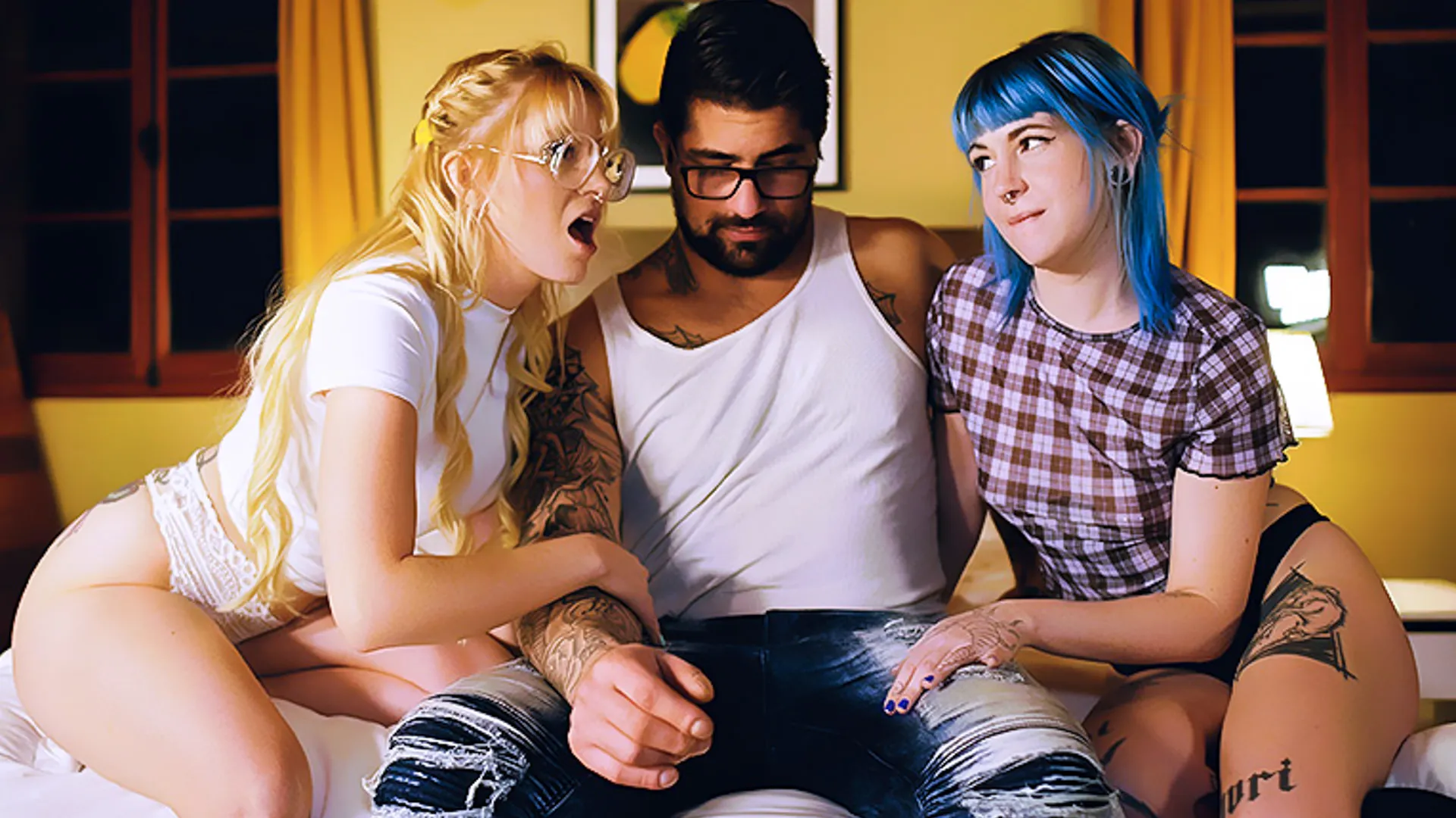 2 Inked Lesbian Ass Fucked By A Guy