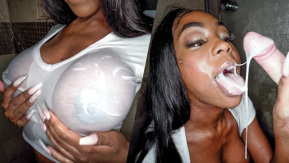 Ebony Amateur Sucks Big White Cock for Cum