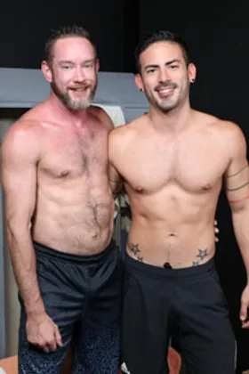 Two hot studs enjoy fucking hard in the locker room!