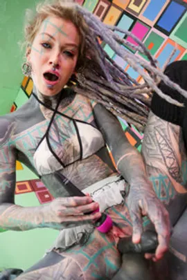 Tattooed German girl with surreal eyes Anuskatzz ass fucked.