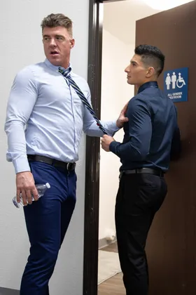 Jim Fit and JJ Knight have hot intense sex in the bathroom