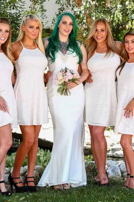 Bride and bridesmaid fucking in an epic orgy scene