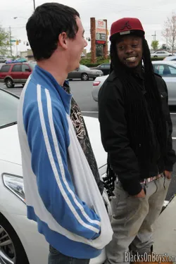 Hood King is our newest black stud here at BlacksOnBoys.com and he is hungry for some white mouth and ass.  Well, he's come to the right place because we have a treat for him and his name is Brutiz.  Brutiz is a black cock virgin but more than ready to "join the darkside".  Hood King and Brutiz meet up and taunt eachother with shit talking on their way back to the fuck pad just to get the juices flowing...and flowing they are.  Without a lost second they get down to business and they introduce eachother to eachother in several different ways.