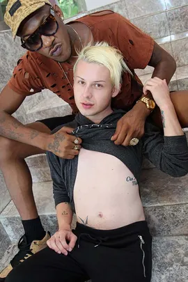 Skyler Star is a black cock slut. He'll perform sexual acts with a black man that he'd never do with his own race. The reason? Size, primarily. We teamed Skyler up with our well-hung stud, Deepdicc. Deep is aptly-named, as his thick, uncut 11-inch dong has destroyed many who have come before Skyler. In fact, when you watch this scene, you'll see the pain Deep inflicts on Skyler's (now-loose) sweet ass. In other words, Skyler walked on set with a tight, pink manpussy and limped off set with a size 11 poopchute. Skyler's wrecked asshole felt the pain that is Deepdicc for weeks after this pounding!