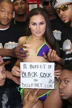 What you're about to witness is a typical Saturday night at The Dogfart Social Club. With Slim Poke's original jerks blaring in the background, your favorite group of hung, Black Bulls are betting and shit talking. They love bragging about the white girls they've taken during the week...and, of course, they love to cop feels through a cage which holds their latest capture: Gabriella Paltrova. Make no mistake about it: "Gabi" loves being dominated -- only to be used -- by the Black Man. Once the Bulls decide it's time to get down to business, they'll release Ms. Paltrova and have her kneel before them, her mouth eager to please. Then, all hell breaks loose. The Bulls skull fuck Gabi, using her wet, warm mouth as if it were her soft, pink cunt. Over and over they pound the back of her head until they can no longer hold back. Then, it's cum shot after cum shot, drenching Gabi is an enormous amount of sticky, sweet semen before locking her up again. Once she dries off, and the Bulls grow bored, they'll pull her back out of the cage for round two! What you're about to witness is a typical Saturday night at The Dogfart Social Club. With Slim Poke's original jerks blaring in the background, your favorite group of hung, Black Bulls are betting and shit talking. They love bragging about the white girls they've taken during the week...and, of course, they love to cop feels through a cage which holds their latest capture: Gabriella Paltrova. Make no mistake about it: "Gabi" loves being dominated -- only to be used -- by the Black Man. Once the Bulls decide it's time to get down to business, they'll release Ms. Paltrova and have her kneel before them, her mouth eager to please. Then, all hell breaks loose. The Bulls skull fuck Gabi, using her wet, warm mouth as if it were her soft, pink cunt. Over and over they pound the back of her head until they can no longer hold back. Then, it's cum shot after cum shot, drenching Gabi is an enormous amount of sticky, sweet semen before locking her up again. Once she dries off, and the Bulls grow bored, they'll pull her back out of the cage for round two!