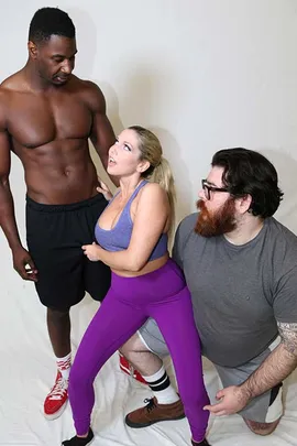  How many times have we told you, "be careful of your wife's personal trainer!"? If you still don't believe us, take a look at today's Cuckold Session! Super-hot MILF Christie Stevens has dragged Hubby to today's "workout" with her buffed, studly trainer. Why? It's his birthday! Christie loves Hubby, and she very much loves their cuckolding relationship! So why not toss the cuckold a bone? While Hubby is trying desperately to squeeze out a half-dozen pushups, Christie's busy getting very friendly with her man! Soon, she's sucking him, and yes...today, Hubby gets to watch! Get this -- he get's a day without his "cage", too! This means he'll pound his tiny weenie with his fist while Christie is getting pounded by The Trainer! Since Christie's in a good mood, she'll allow Hubby to make a mess all over himself; however, she's not walking out of the gym messy! This means clean-up on Aisle 32-D for Hubby! But let's face it...part of Hubby's joy in cuckolding is the pleasure he receives cleaning up his wife after other men finish all over her!  