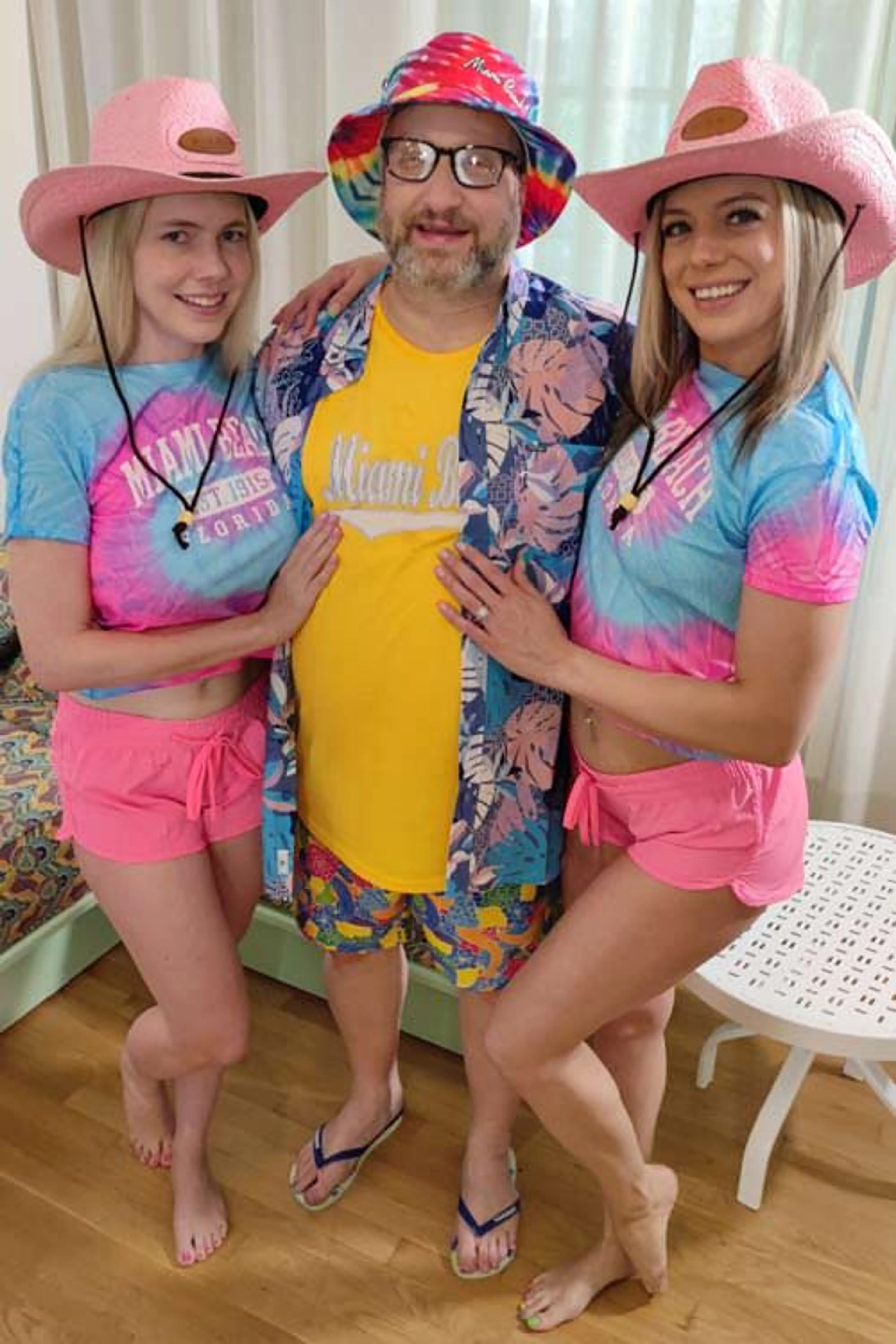 Chubby Teddy from Chicago Wins a Double Blowjob from Sexy Blondes Besties