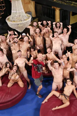 Horny pornstars get their holes used by fans in gangbang