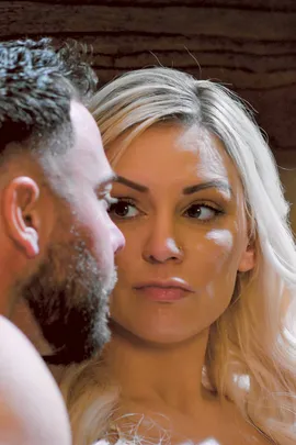 Kenzie Taylor and Seth Gamble have sex in bed